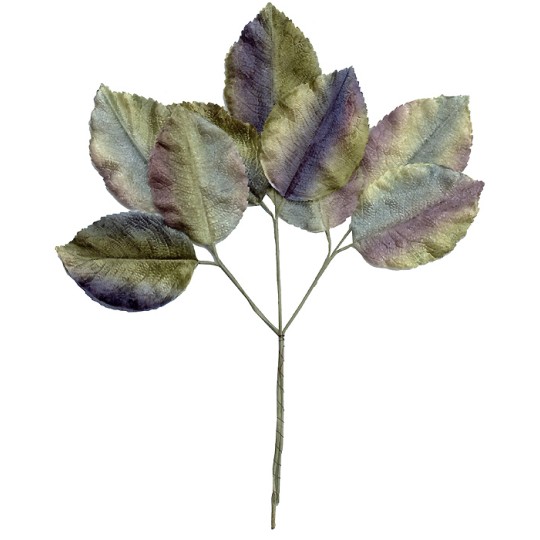 Large Sprig of Dramatic Blue, Green, and Lavender Velvet Rose Leaves ~ Vintage Japan