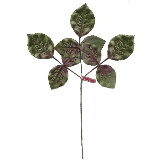 Sprig of Light Green Embossed Satin Rose Leaves ~ Vintage Japan
