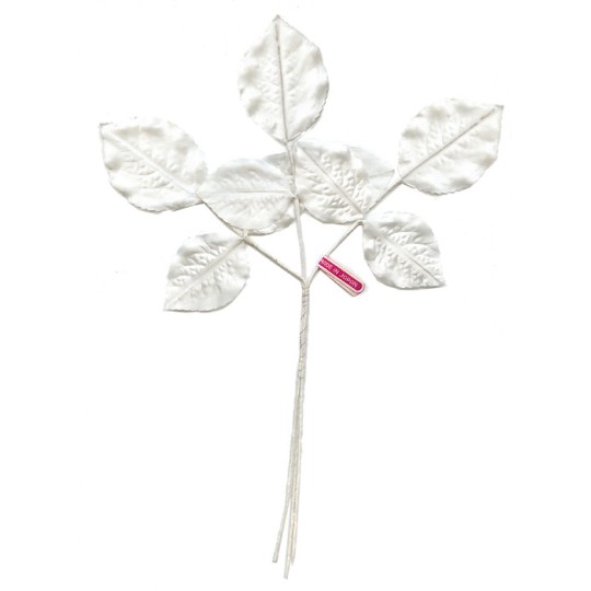 Sprig of White Embossed Satin Rose Leaves ~ Vintage Japan