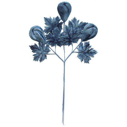 Spray of Steel Blue Ombre Velvet Pears and Leaves ~ Vintage Japan