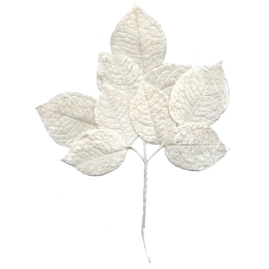 Large Spray of White Velvet Rose Leaves ~ Vintage Japan