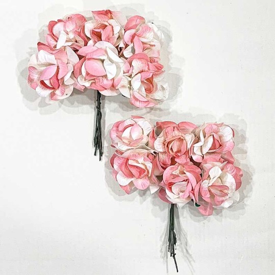 12 Peach and Ivory Paper Curly Rose Flowers