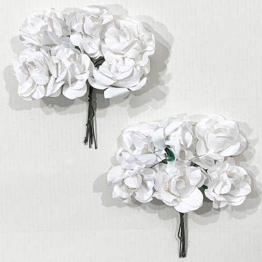 12 White Paper Curly Rose Flowers