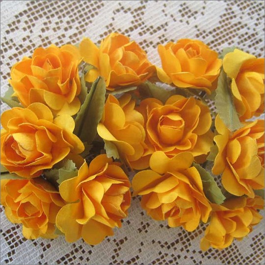 12 Marigold Yellow Paper Open Rose Flowers