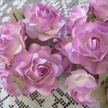 12 Pale Lavender Paper Open Rose Flowers