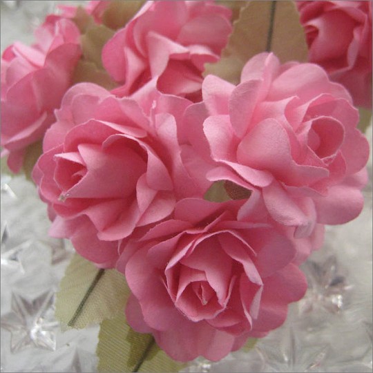 12 Pink Paper Open Rose Flowers