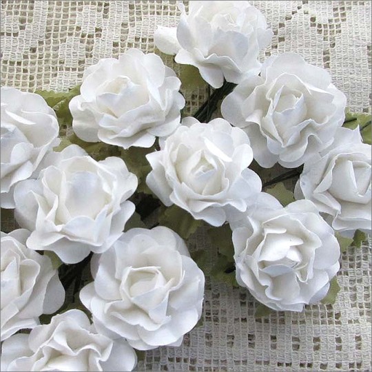 12 White Paper Open Rose Flowers