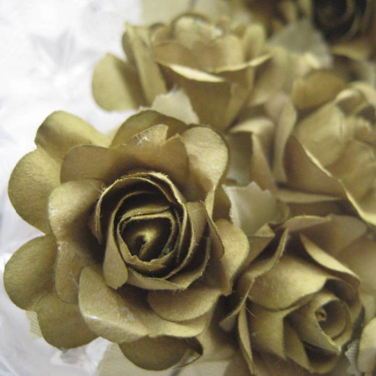 12 Olive Green Paper Open Rose Flowers