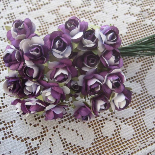 24 Dark Violet Mix Petite Rose Paper Flowers