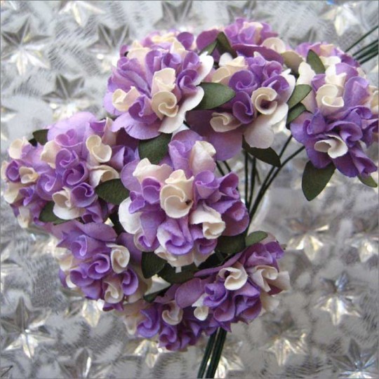 12 Lavender Mix Ruffled Pom Pom Paper Flowers