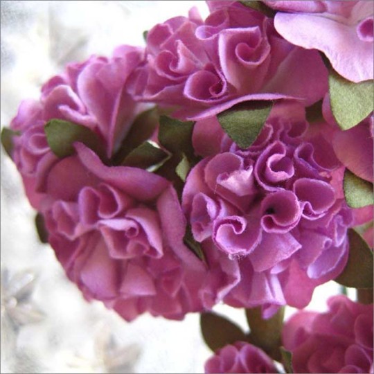 12 Purple Ruffled Pom Pom Paper Flowers