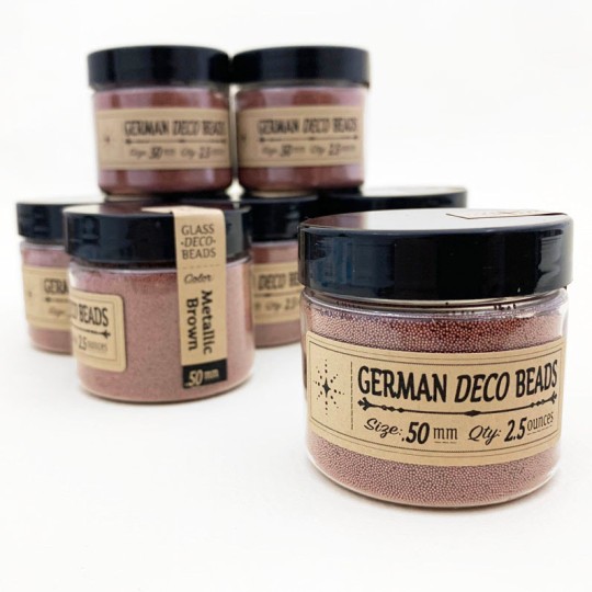 German Glass Deco Beads in METALLIC BROWN ~ .5mm size ~ 2.5 oz in Jar