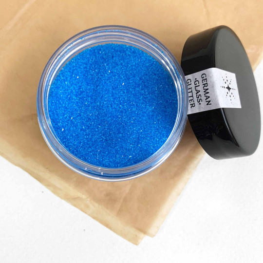 Clear Blue German Glass Glitter ~ Fine Grit ~ 2 oz in Jar