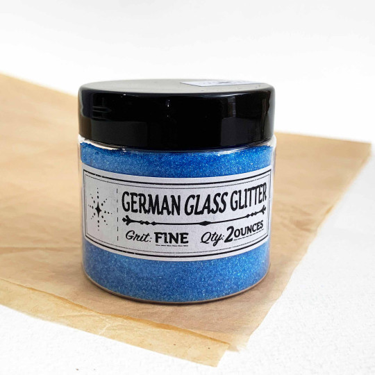Clear Blue German Glass Glitter ~ Fine Grit ~ 2 oz in Jar