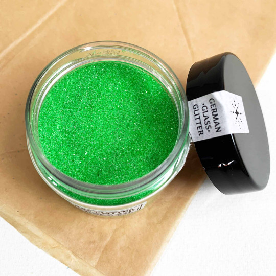 Clear Green German Glass Glitter ~ Fine Grit ~ 2 oz in Jar