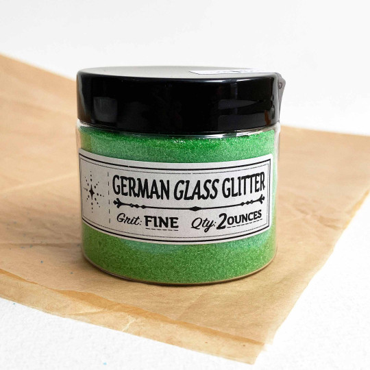 Clear Green German Glass Glitter ~ Fine Grit ~ 2 oz in Jar