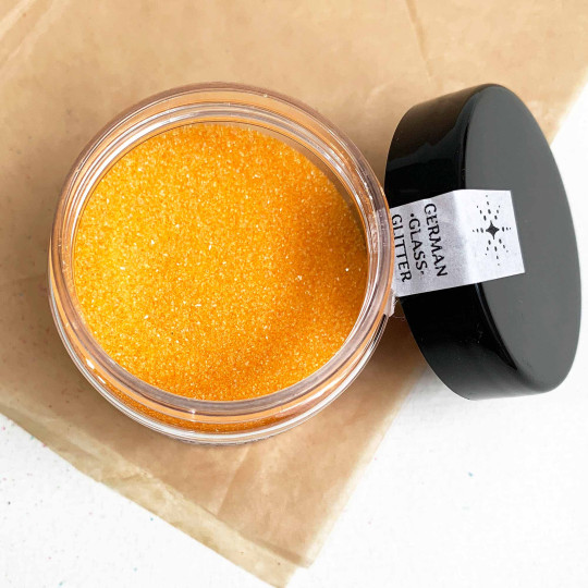 Clear Orange German Glass Glitter ~ Fine Grit ~ 2 oz in Jar