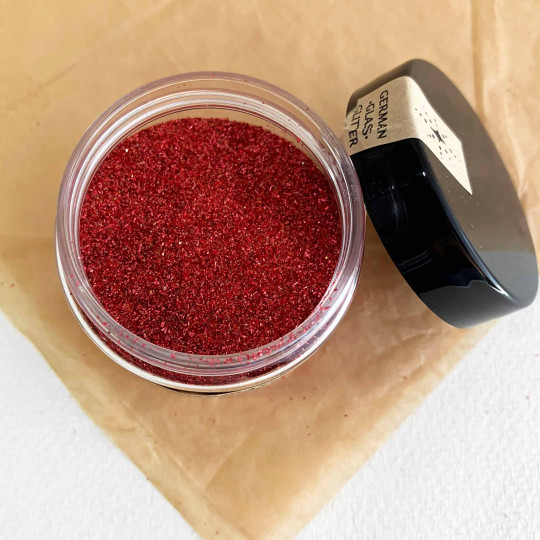 German Glass Glitter in Rosebud Red ~ Fine Grit ~ 2 oz in Jar