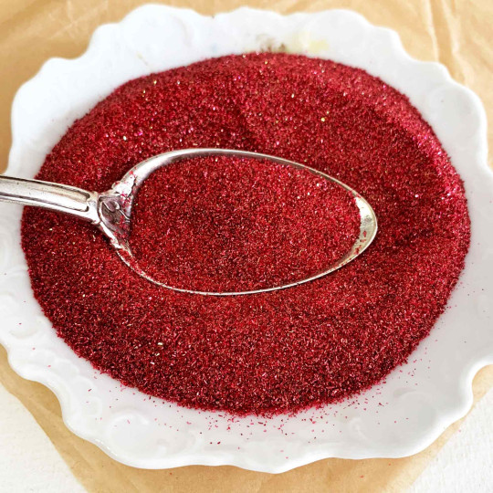German Glass Glitter in Rosebud Red ~ Fine Grit ~ 2 oz in Jar