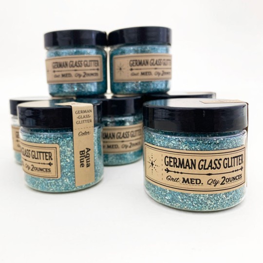 German Glass Glitter in Aqua Blue ~ Medium Grit ~ 2 oz in Jar