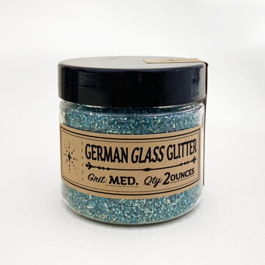 German Glass Glitter in Aqua Blue ~ Medium Grit ~ 2 oz in Jar