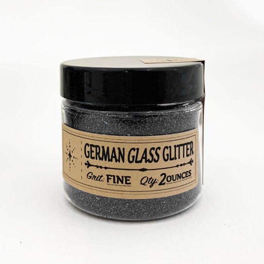 German Glass Glitter in Black ~ Fine Grit ~ 2 oz in Jar