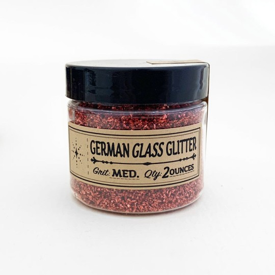 German Glass Glitter in Brick Red ~ Medium Grit ~ 2 oz in Jar
