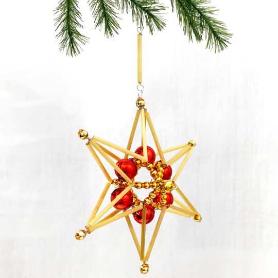 Glass Bead Ornament DIY Project Kit ~ Braided Star ~ Red and Gold ~ Czech Instructions