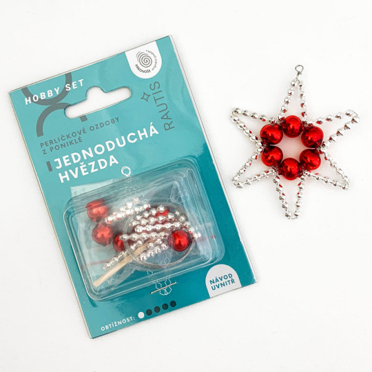 Glass Bead Ornament DIY Project Kit ~ Basic Star ~ Red and Silver ~ Czech Instructions