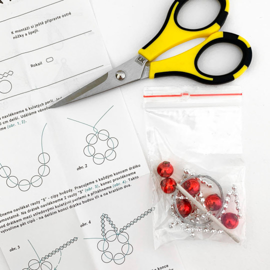 Glass Bead Ornament DIY Project Kit ~ Basic Star ~ Red and Silver ~ Czech Instructions