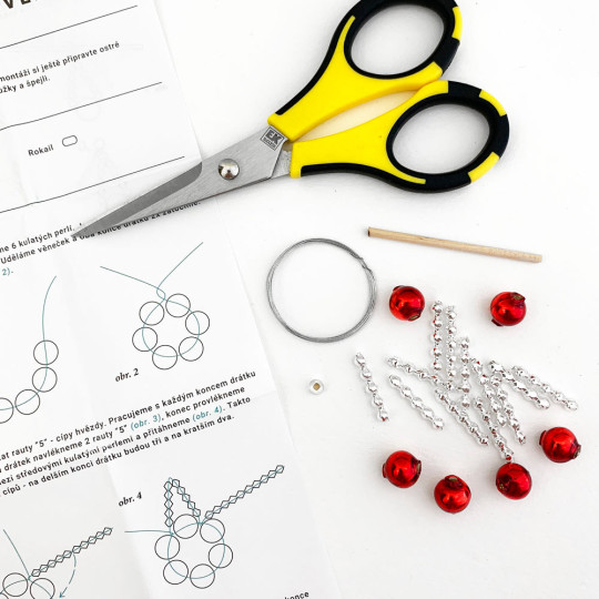 Glass Bead Ornament DIY Project Kit ~ Basic Star ~ Red and Silver ~ Czech Instructions