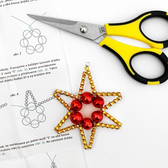 Glass Bead Ornament DIY Project Kit ~ Basic Star ~ Red and Gold ~ Czech Instructions