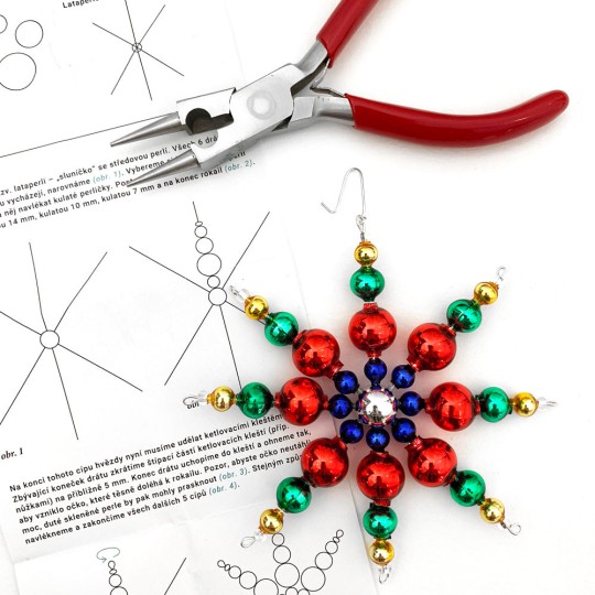 Glass Bead Ornament DIY Project Kit ~ Snowflake ~ Multi-Colored ~ Czech Instructions