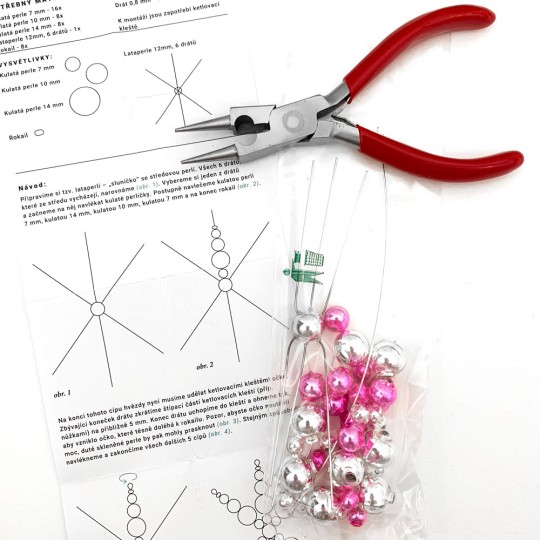 Glass Bead Ornament DIY Project Kit ~ Snowflake ~ Silver and Pink ~ Czech Instructions