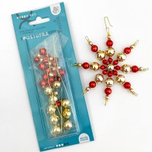 Glass Bead Ornament DIY Project Kit ~ Snowflake ~ Gold and Red ~ Czech Instructions