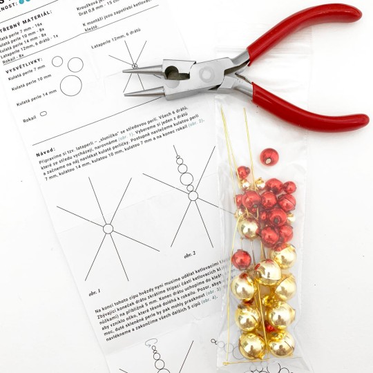 Glass Bead Ornament DIY Project Kit ~ Snowflake ~ Gold and Red ~ Czech Instructions