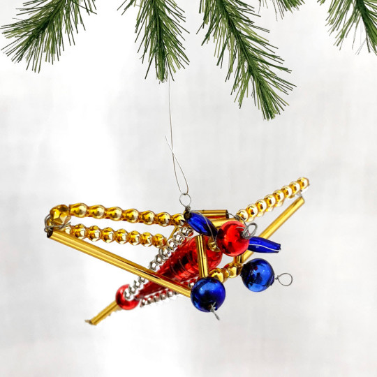 Glass Bead Ornament DIY Project Kit ~ Airplane ~ Multi-Colored ~ Czech Instructions