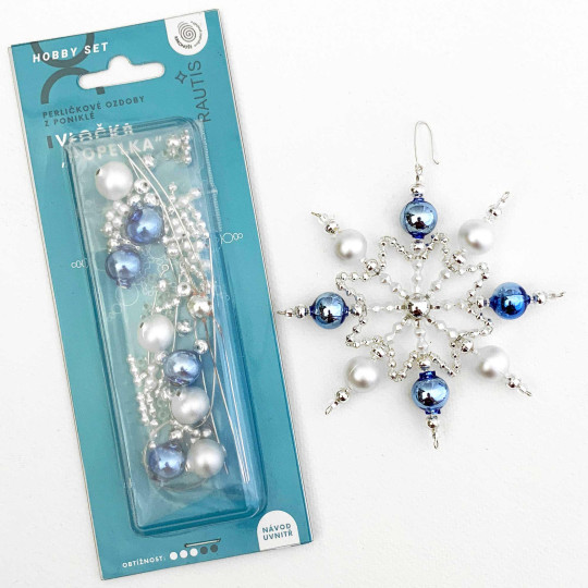 Glass Bead Ornament DIY Project Kit ~ Cinderella Snowflake ~ Silver and Blue ~ Czech Instructions