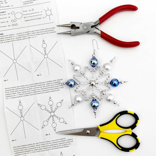 Glass Bead Ornament DIY Project Kit ~ Cinderella Snowflake ~ Silver and Blue ~ Czech Instructions