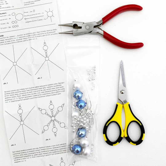 Glass Bead Ornament DIY Project Kit ~ Cinderella Snowflake ~ Silver and Blue ~ Czech Instructions