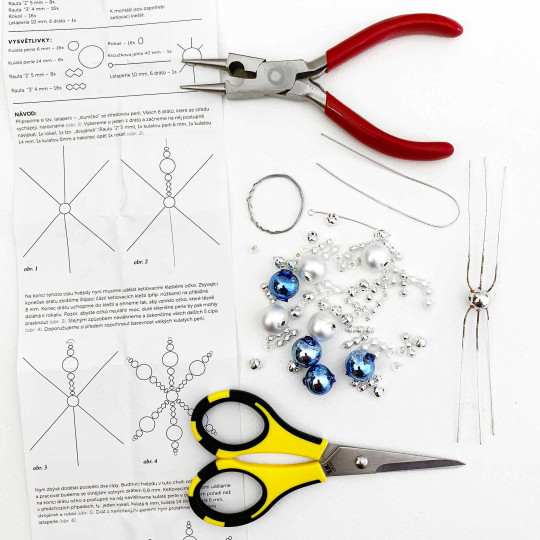 Glass Bead Ornament DIY Project Kit ~ Cinderella Snowflake ~ Silver and Blue ~ Czech Instructions