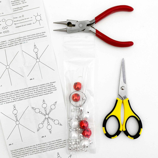 Glass Bead Ornament DIY Project Kit ~ Cinderella Snowflake ~ Silver and Red ~ Czech Instructions