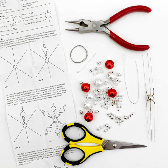 Glass Bead Ornament DIY Project Kit ~ Cinderella Snowflake ~ Silver and Red ~ Czech Instructions