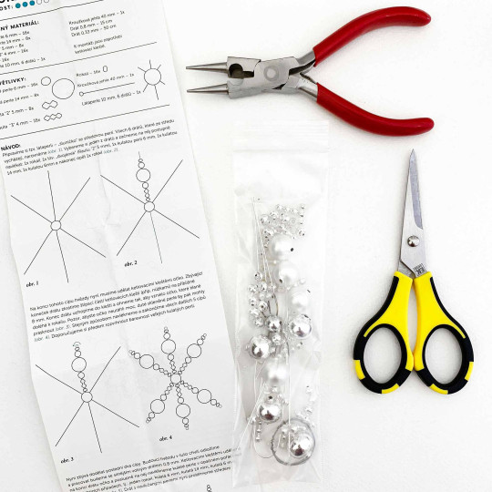 Glass Bead Ornament DIY Project Kit ~ Cinderella Snowflake ~ Silver and Matte White ~ Czech Instructions