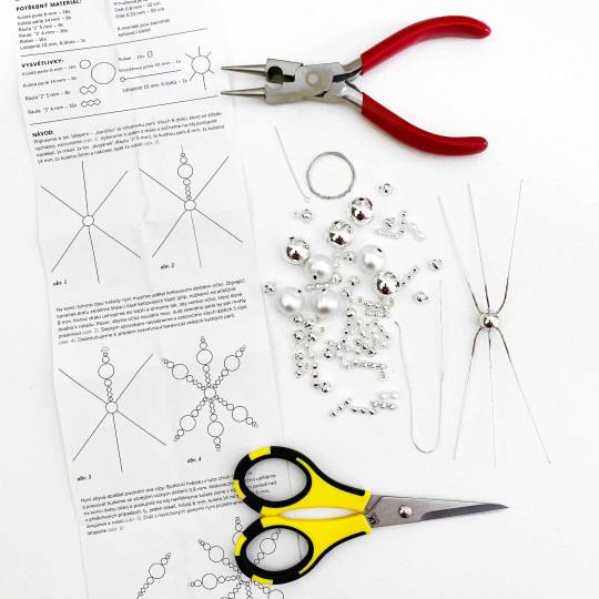 Glass Bead Ornament DIY Project Kit ~ Cinderella Snowflake ~ Silver and Matte White ~ Czech Instructions