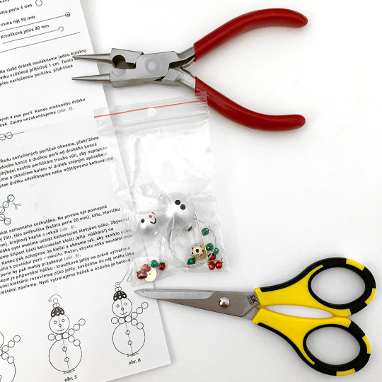 Glass Bead Ornament DIY Project Kit ~ Snowman ~ Red & Green Scarf ~ Czech Instructions