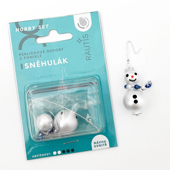 Glass Bead Ornament DIY Project Kit ~ Snowman ~ Blue & Matte White Scarf ~ Czech Instructions
