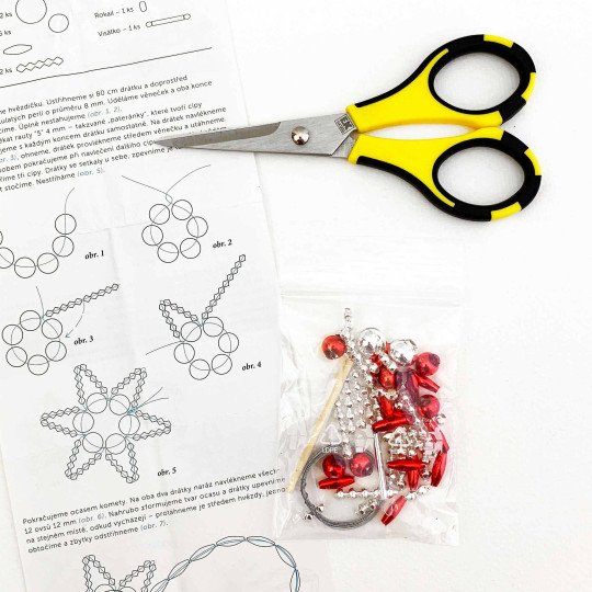 Glass Bead Ornament DIY Project Kit ~ Comet ~ Silver and Red ~ Czech Instructions