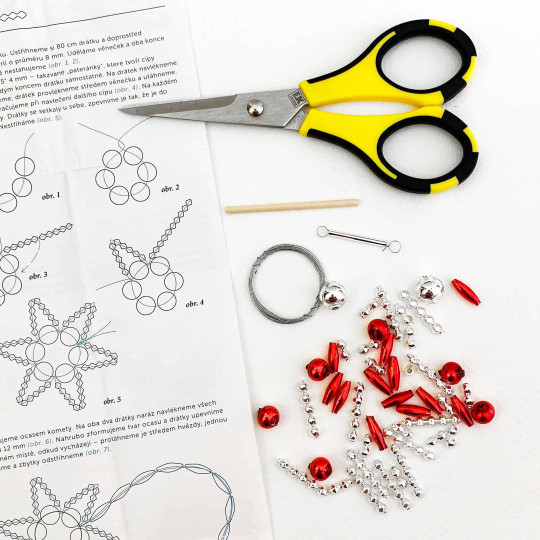 Glass Bead Ornament DIY Project Kit ~ Comet ~ Silver and Red ~ Czech Instructions