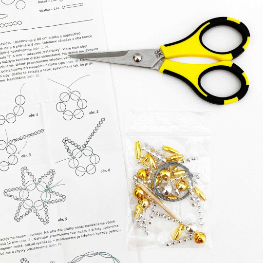 Glass Bead Ornament DIY Project Kit ~ Comet ~ Silver and Gold ~ Czech Instructions